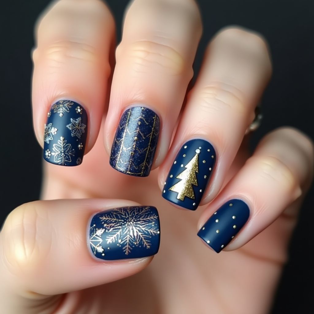 Navy Blue Christmas Nail Design