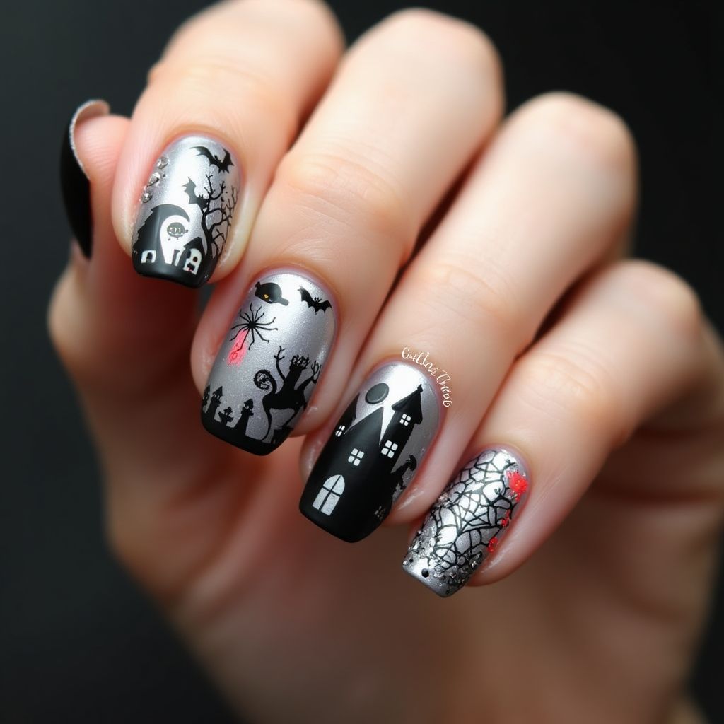 Silver Halloween Nail Design