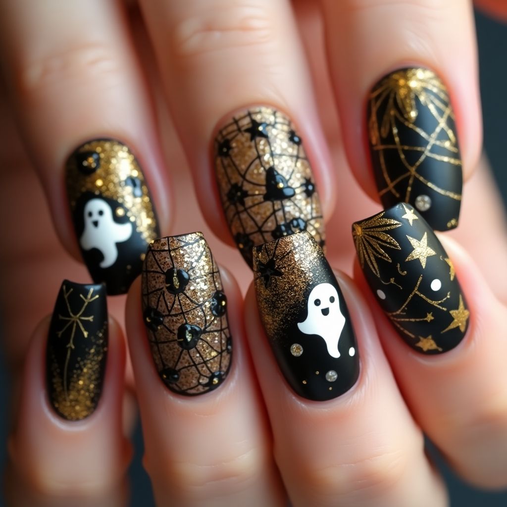 Gold Halloween Nail Design