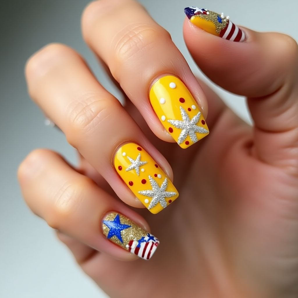 Yellow 4th Of July Nail Design