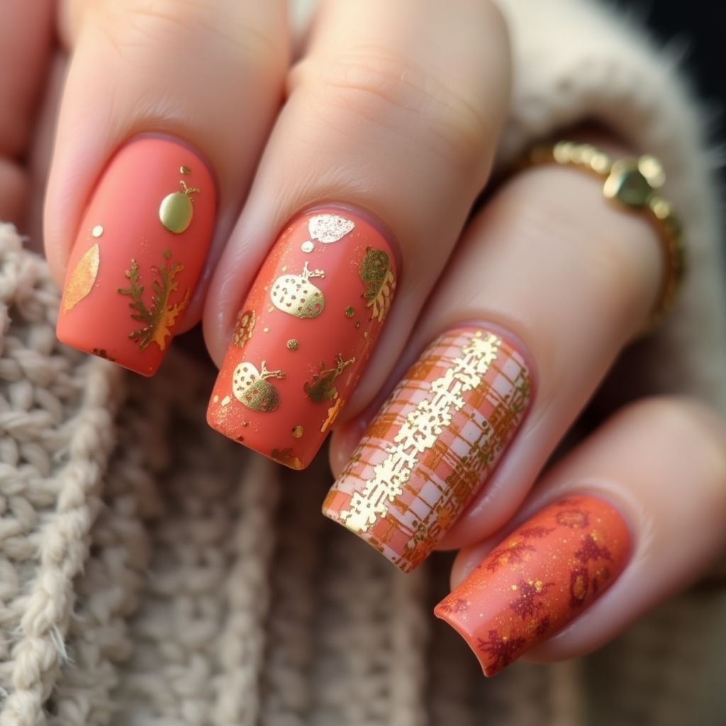Coral Thanksgiving Nail Design
