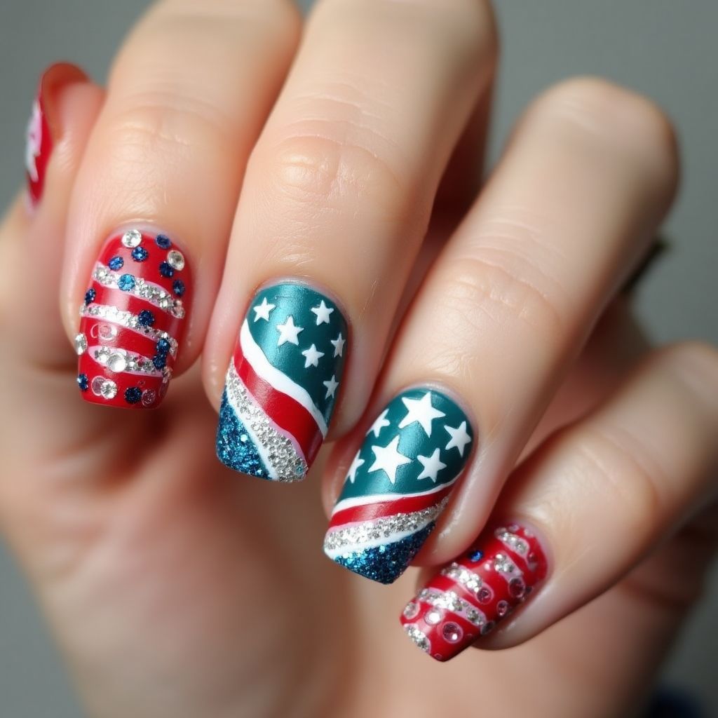 Teal 4th Of July Nail Design