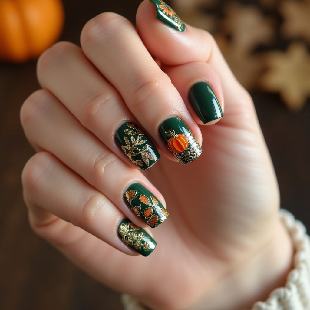 Green Thanksgiving Nail Design