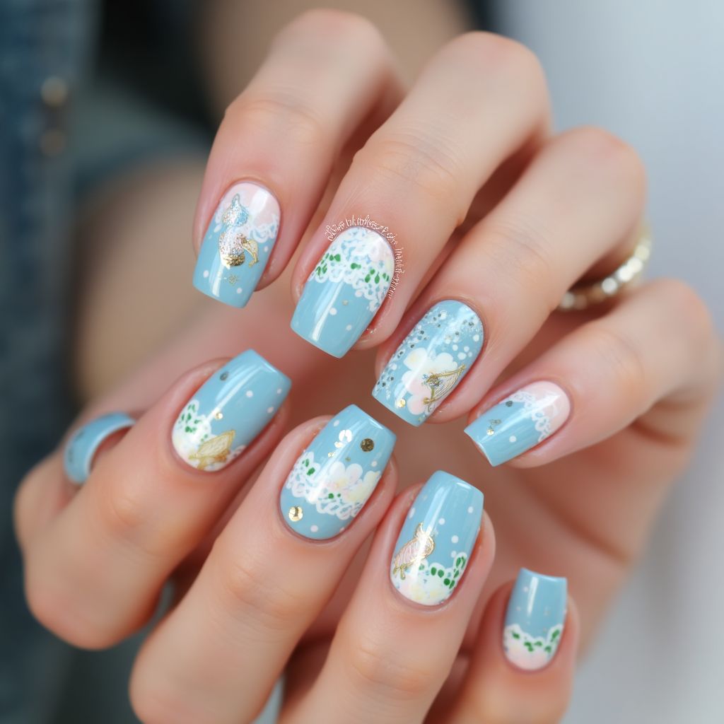 Pastel Blue Easter Nail Design