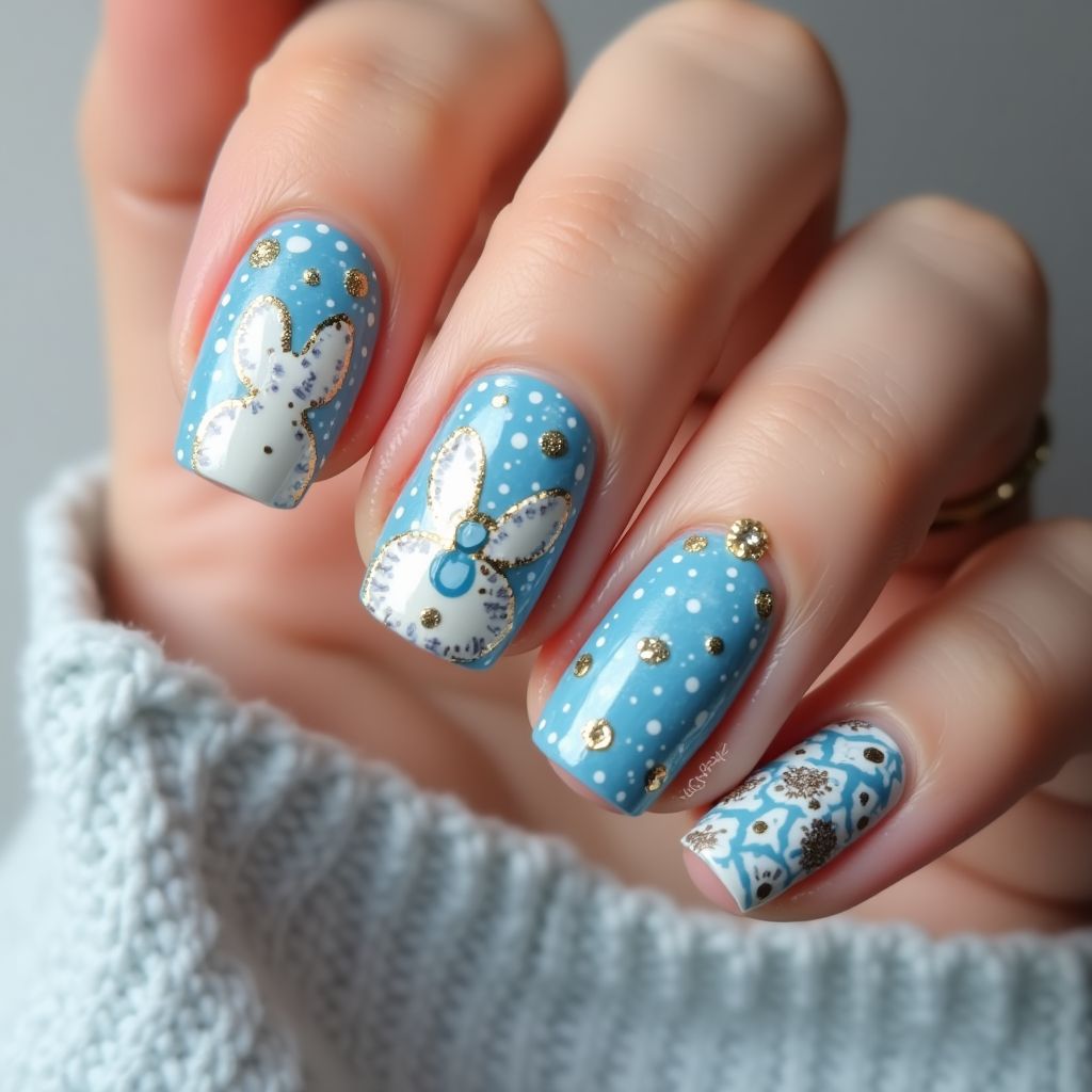 Blue Easter Nail Design