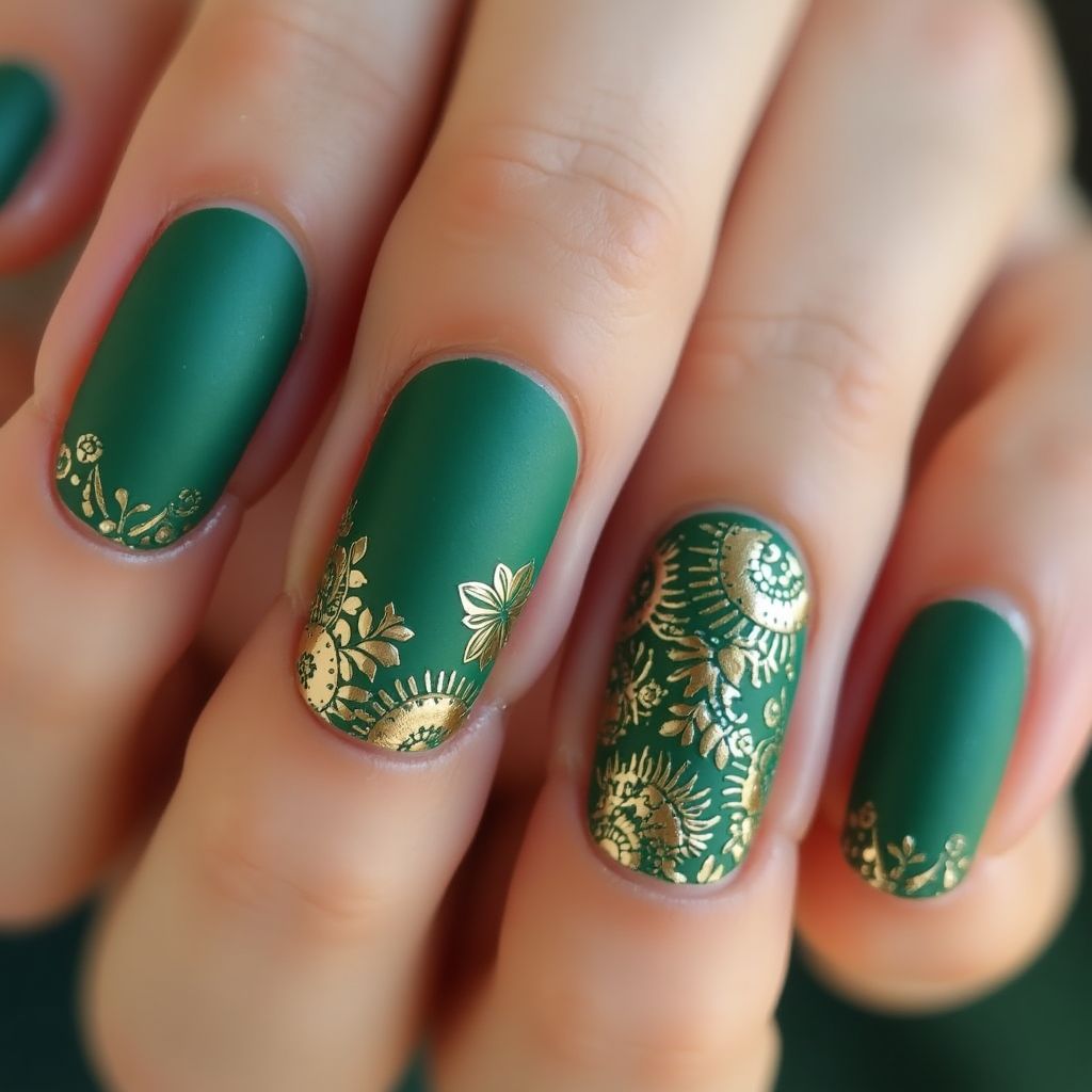 Emerald Green Diwali Nail Design