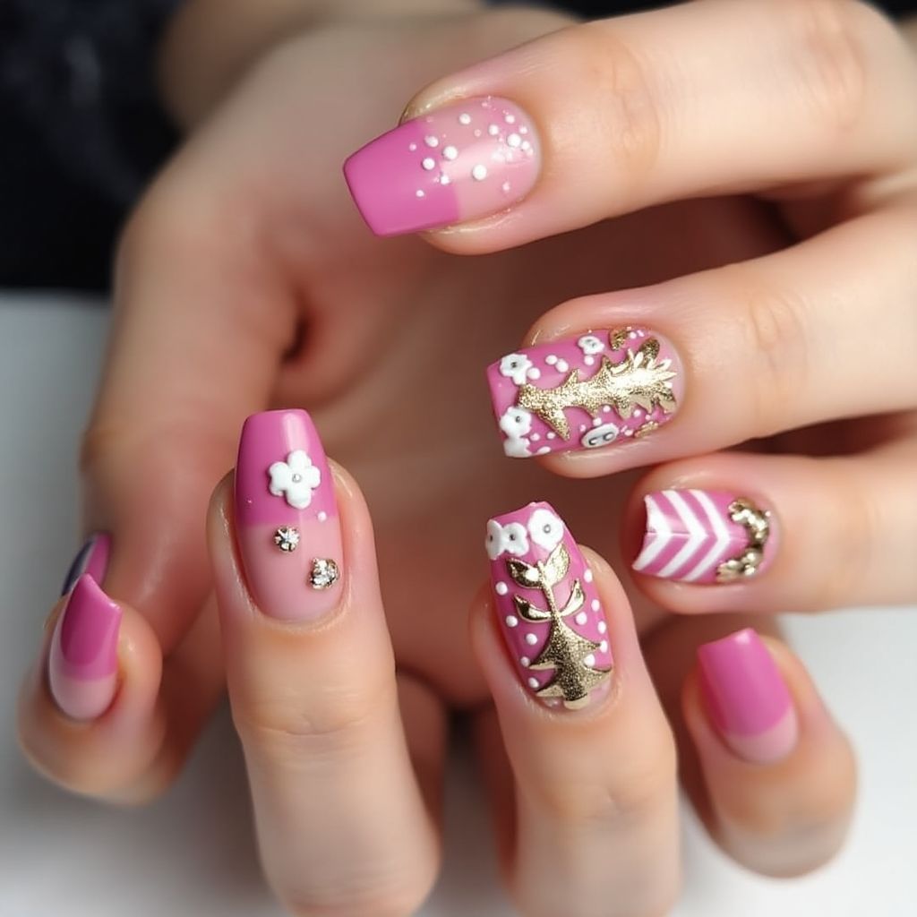 Hot Pink Christmas Nail Design