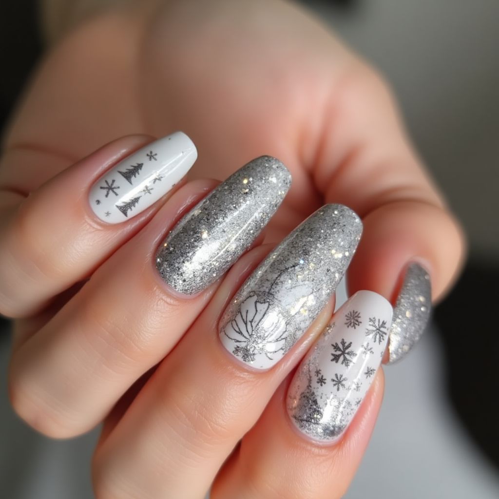 Silver Christmas Nail Design