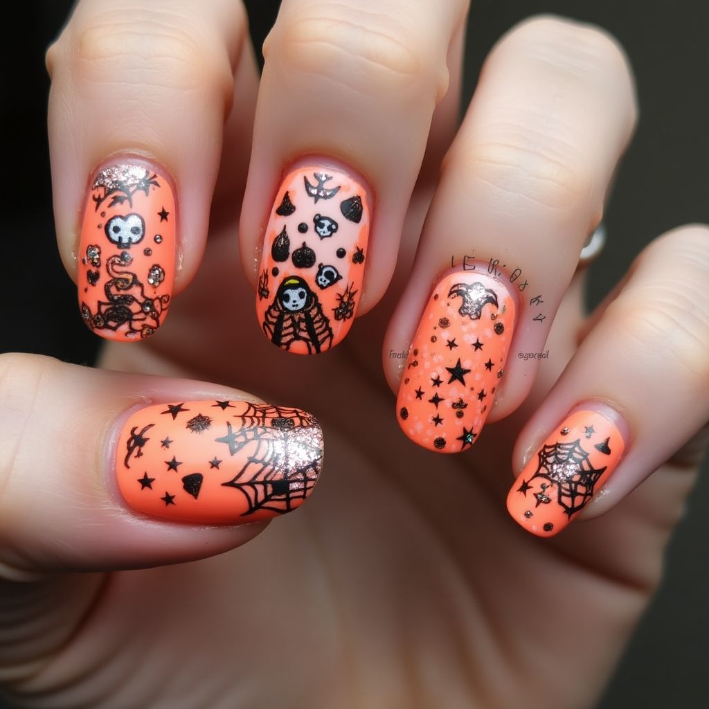 Coral Halloween Nail Design