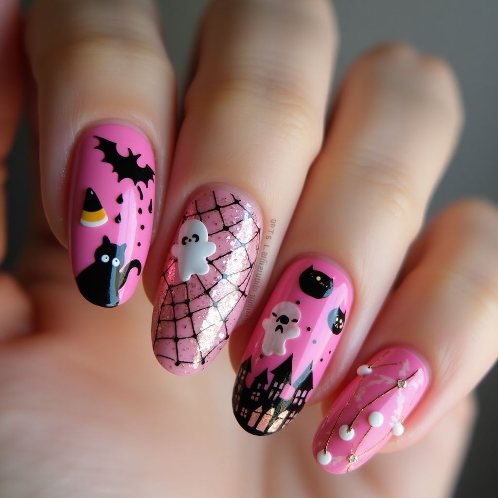Pink Halloween Nail Design