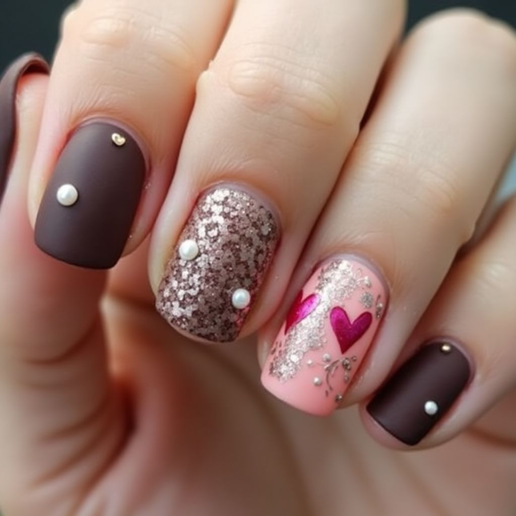 Chocolate Brown Valentine's Day Nail Design