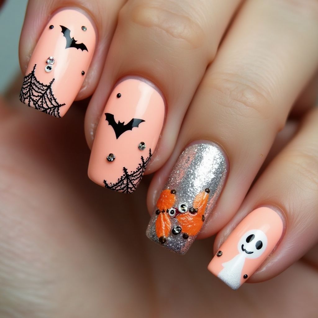 Peach Halloween Nail Design