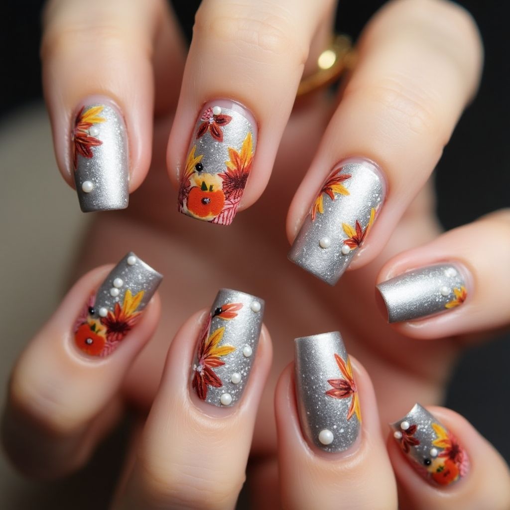 Silver Thanksgiving Nail Design