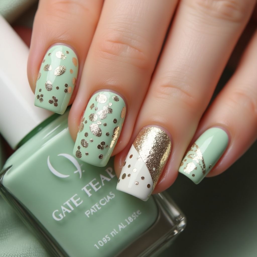 Pastel Green New Year Nail Design