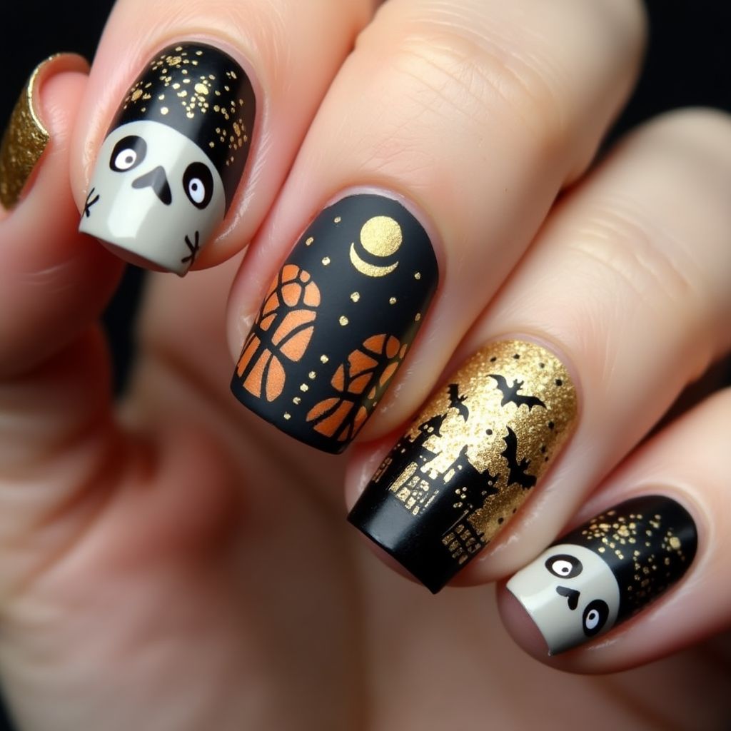 Gold Halloween Nail Design