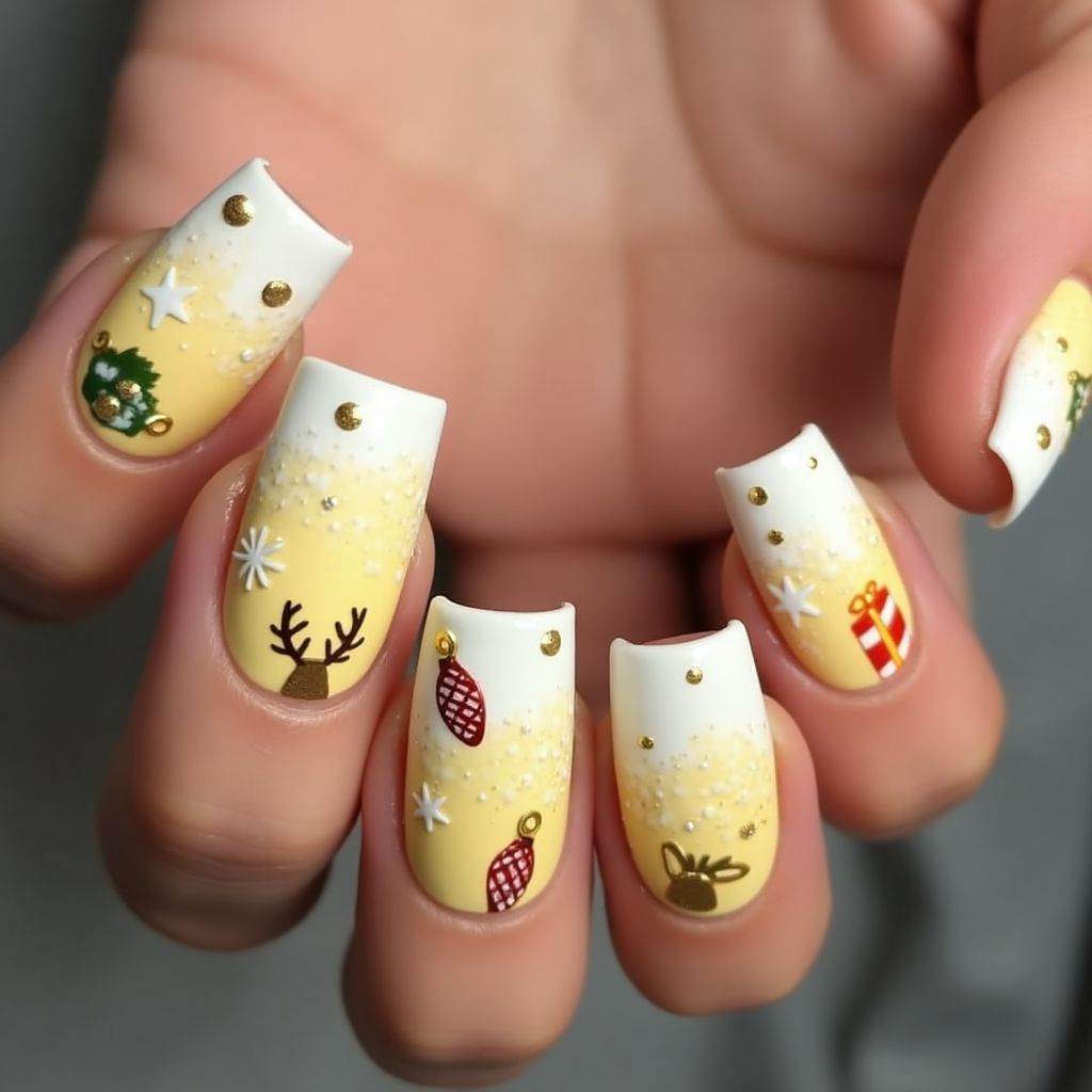 Pastel Yellow Christmas Nail Design