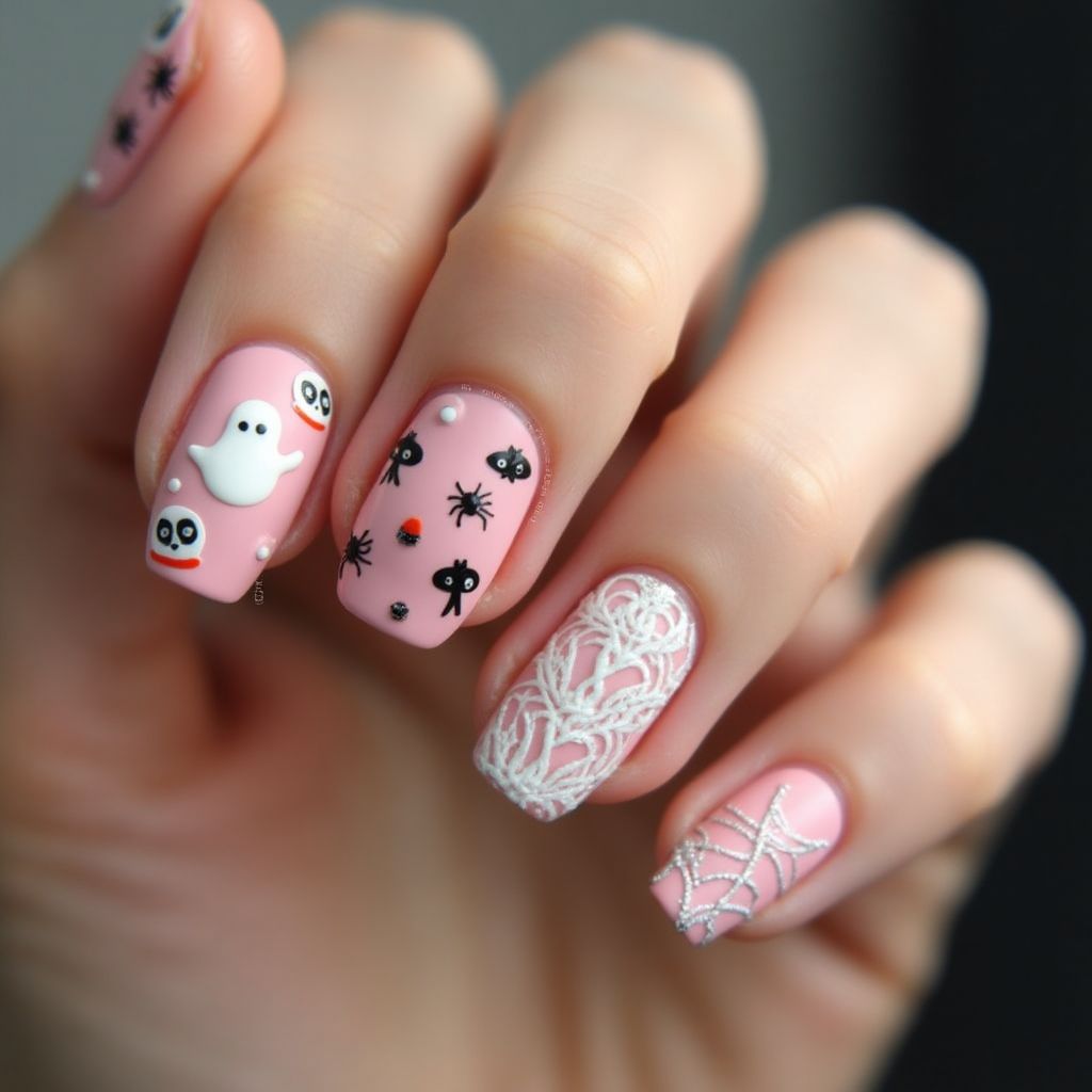 Baby Pink Halloween Nail Design