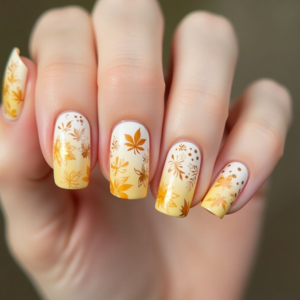Pastel Yellow Autumn Nail Design