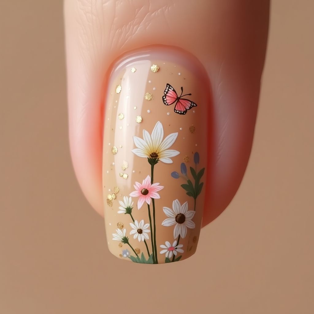 Tan Spring Nail Design