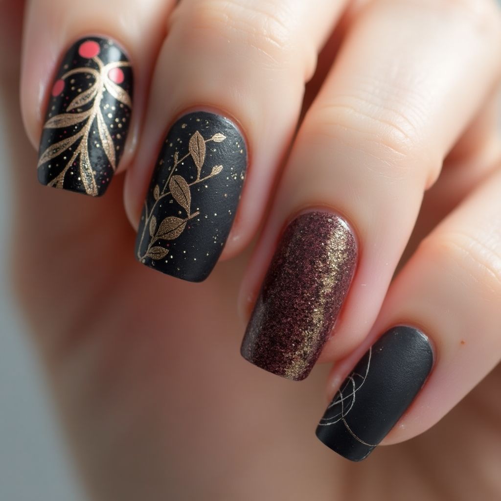 Charcoal Gray Autumn Nail Design