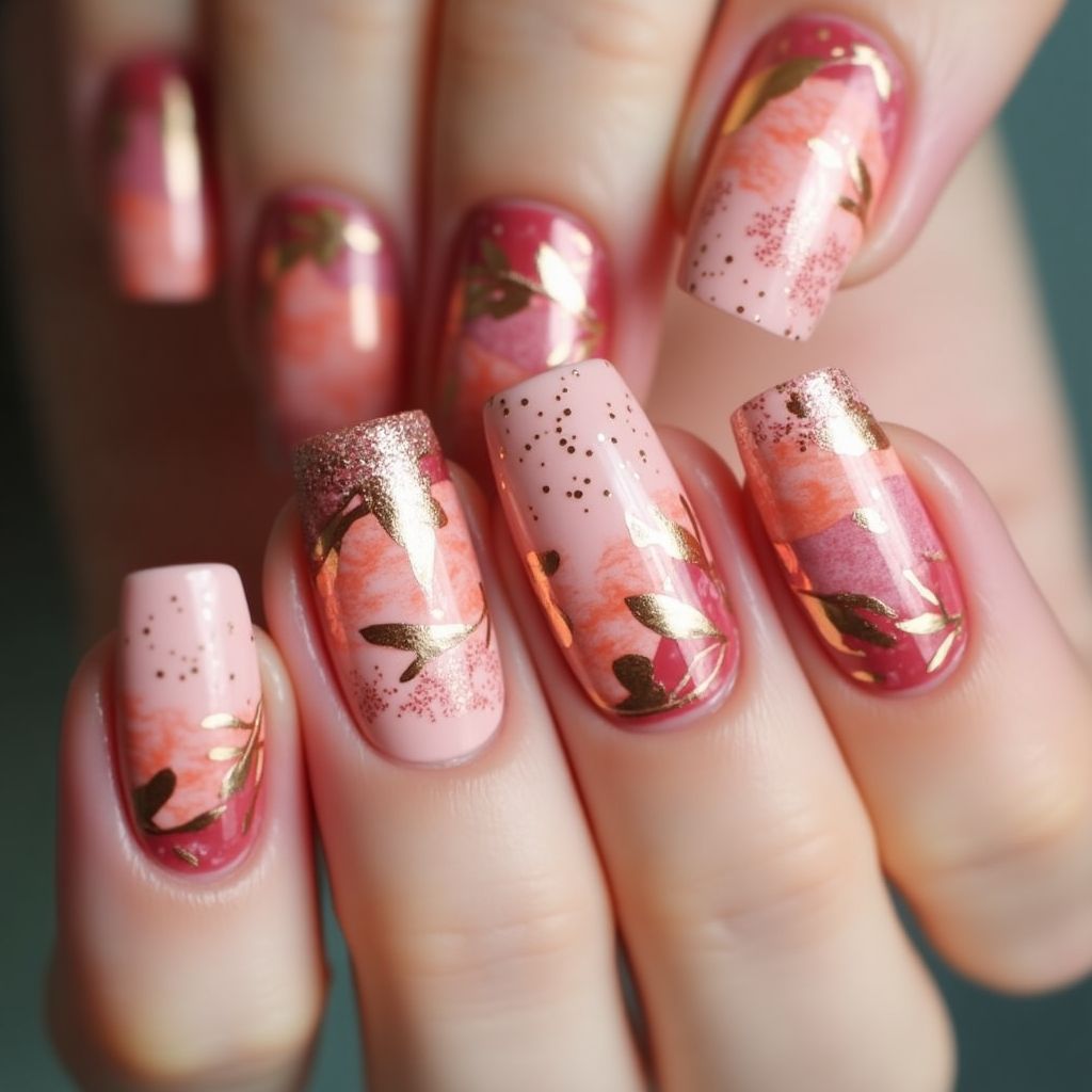 Pink Autumn Nail Design