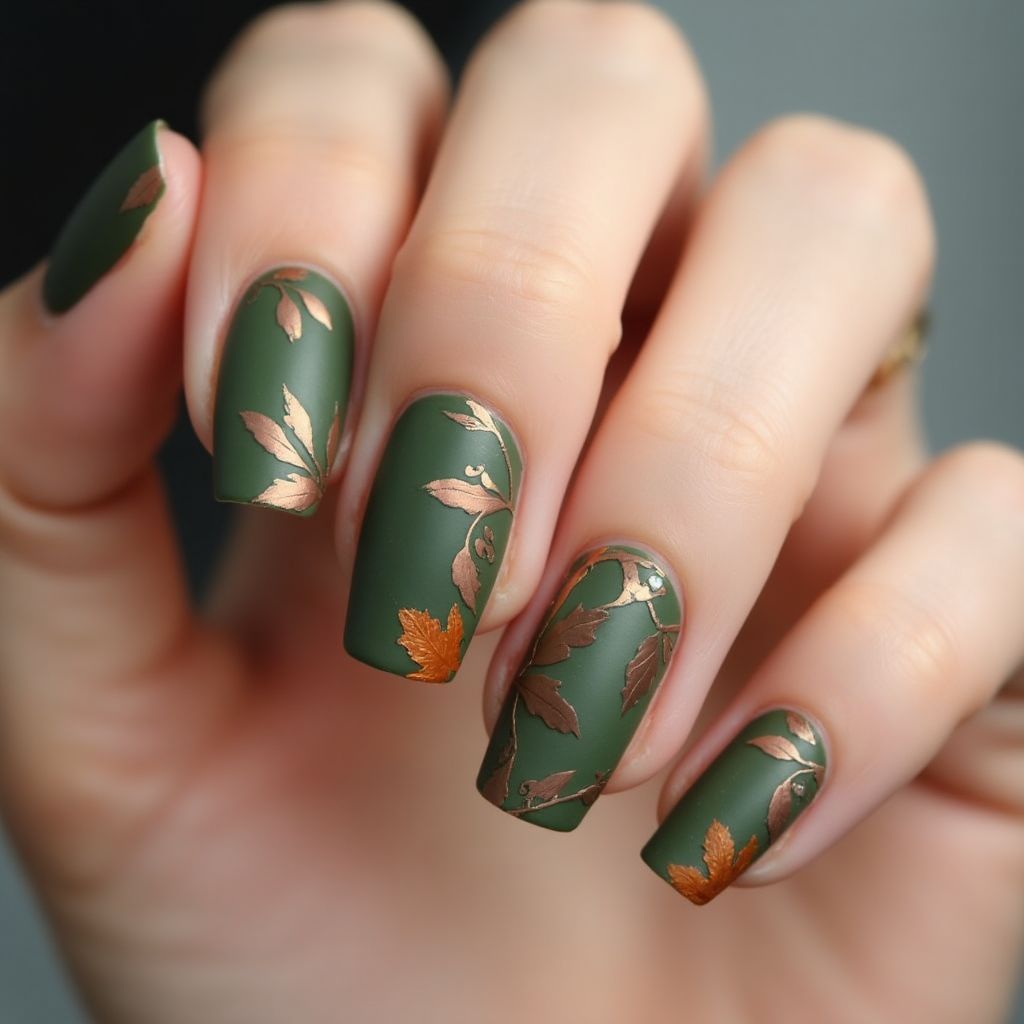 Olive Green Autumn Nail Design
