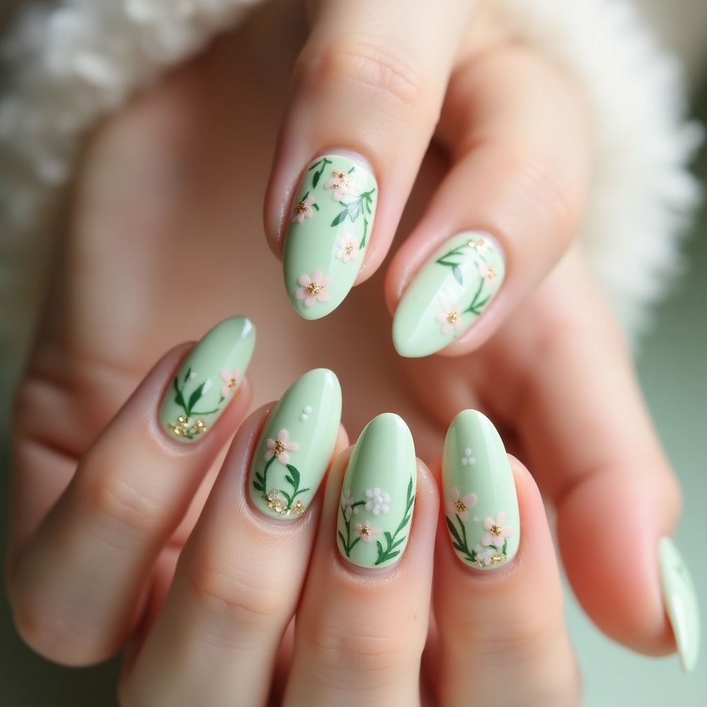 Pastel Green Spring Nail Design