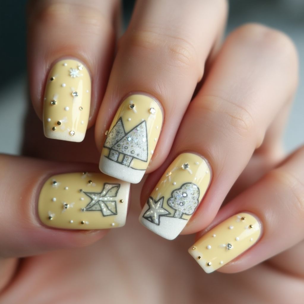 Pastel Yellow Winter Nail Design