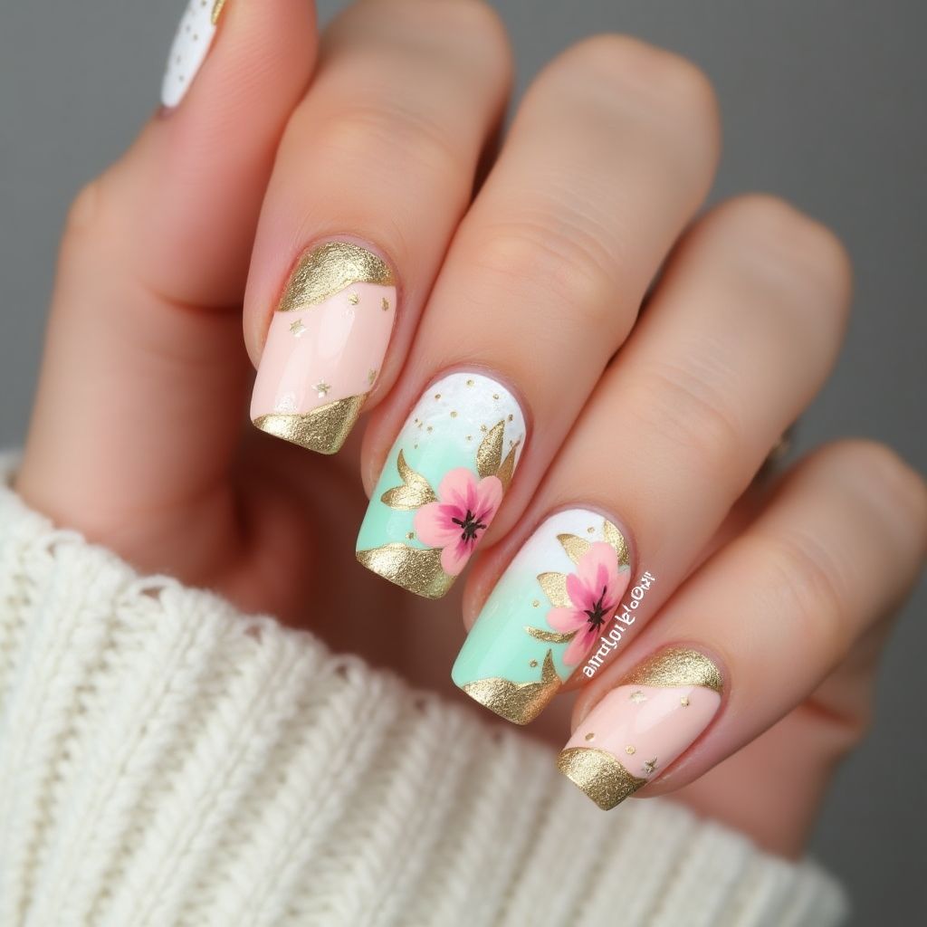 Gold Spring Nail Design