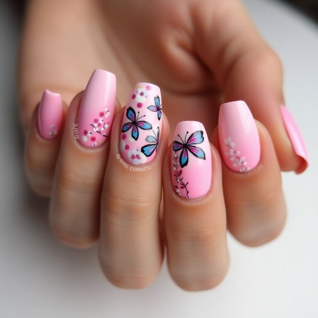 Hot Pink Spring Nail Design
