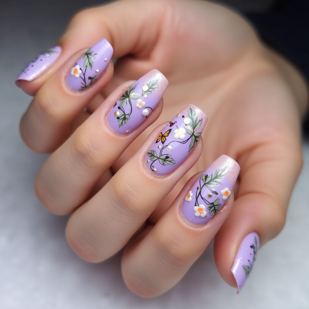 Lavender Spring Nail Design