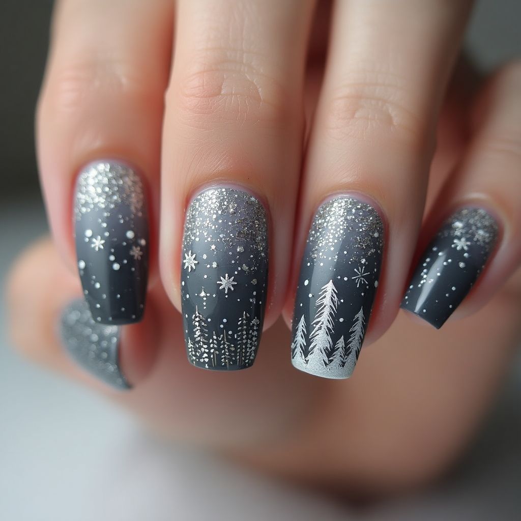 Charcoal Gray Winter Nail Design