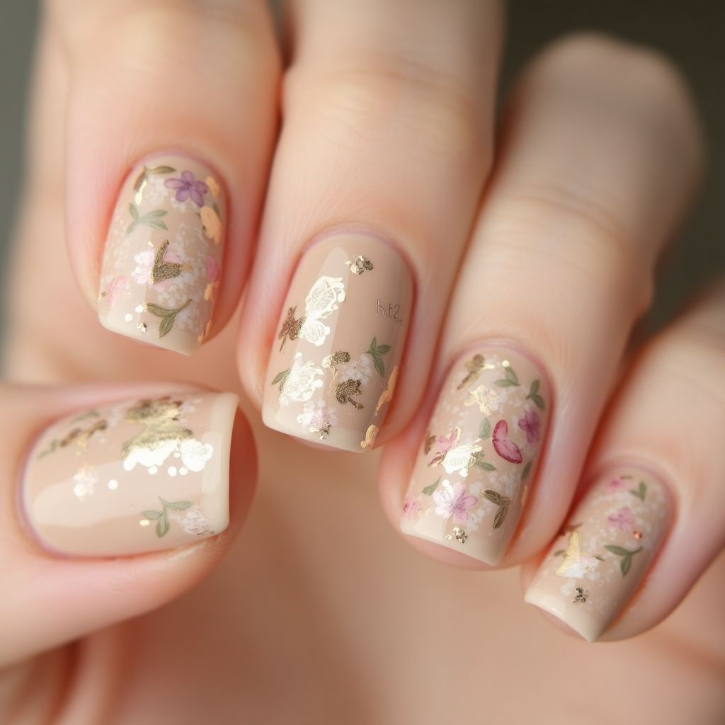 Tan Spring Nail Design