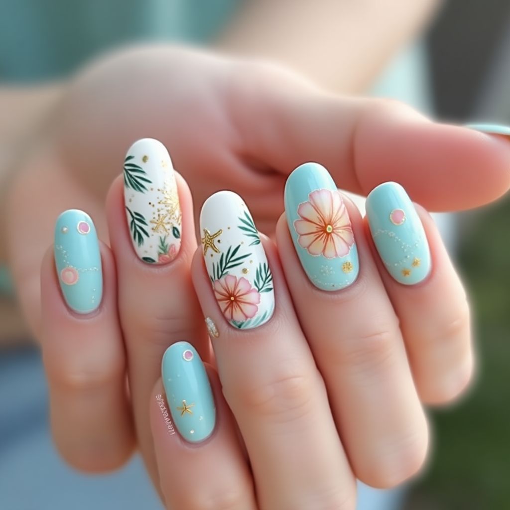 Pastel Blue Summer Nail Design