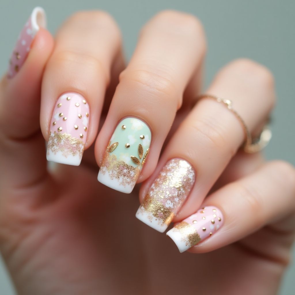 Gold Spring Nail Design