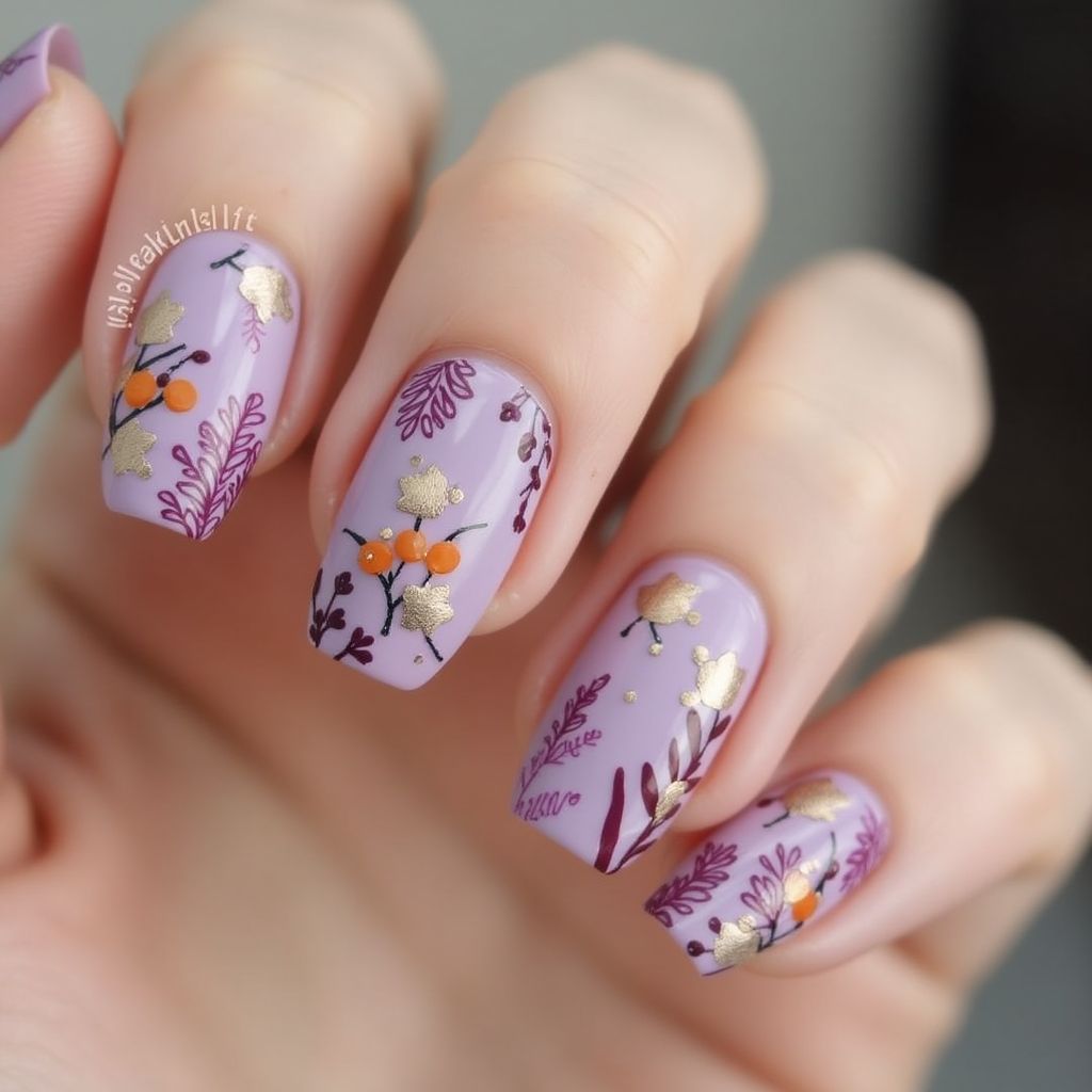 Pastel purple Autumn Nail Design
