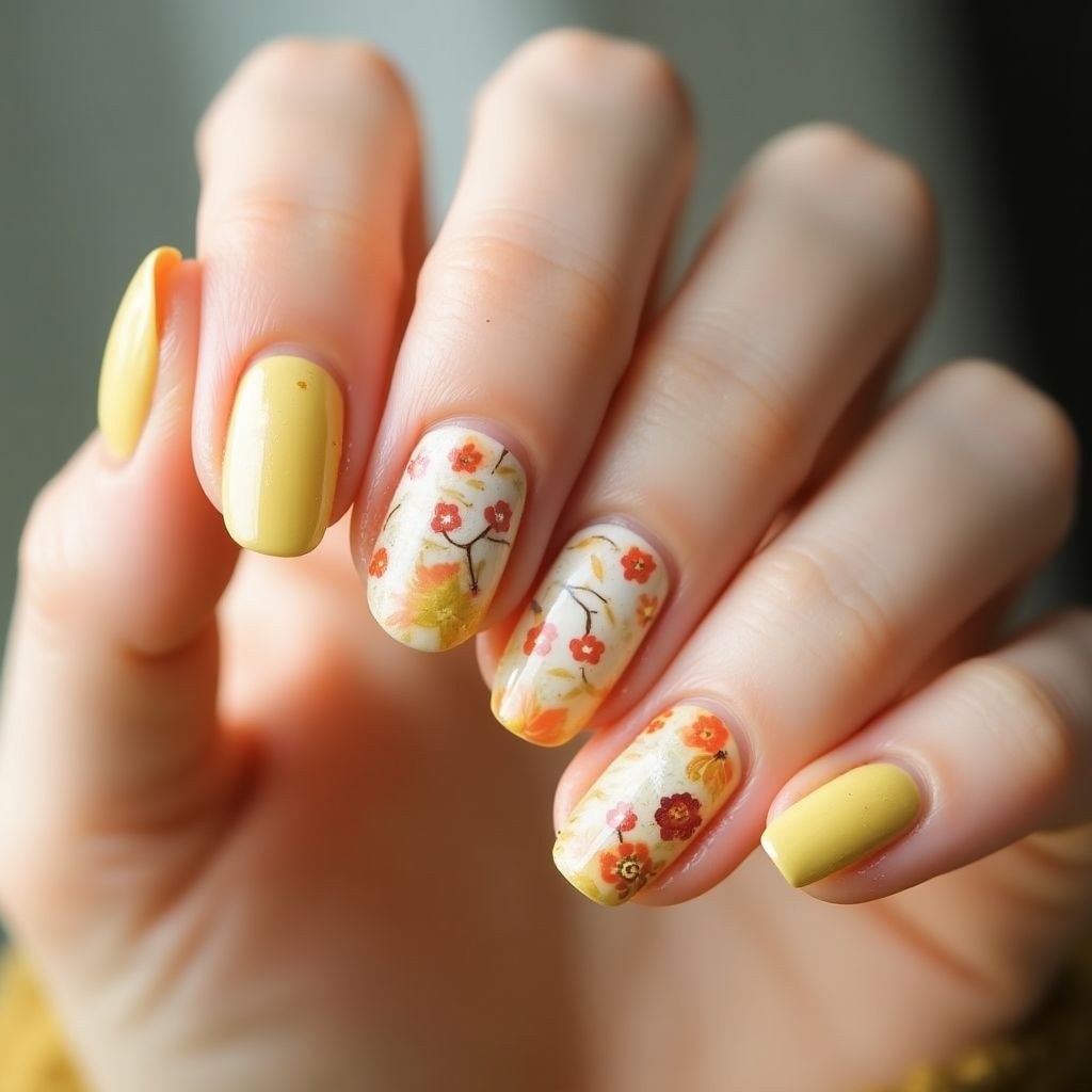 Pastel Yellow Autumn Nail Design