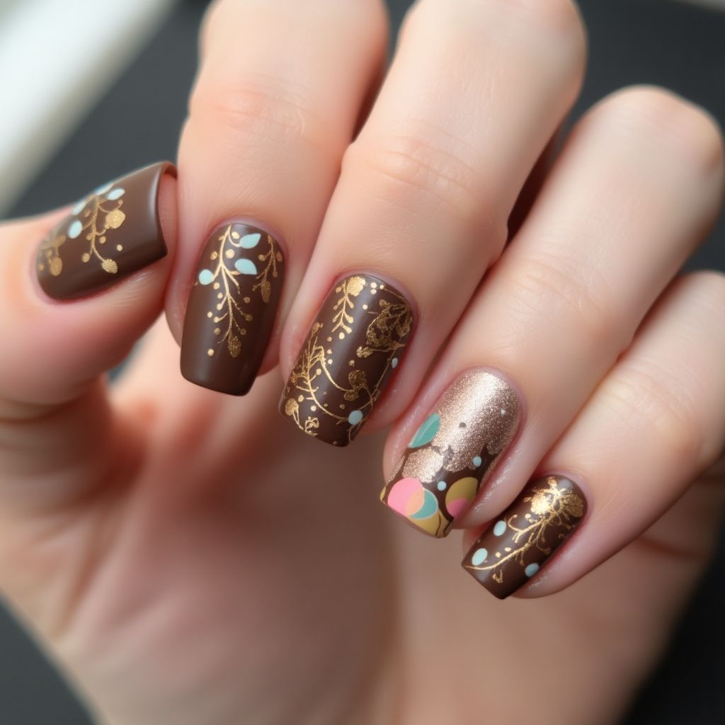 Chocolate Brown Spring Nail Design