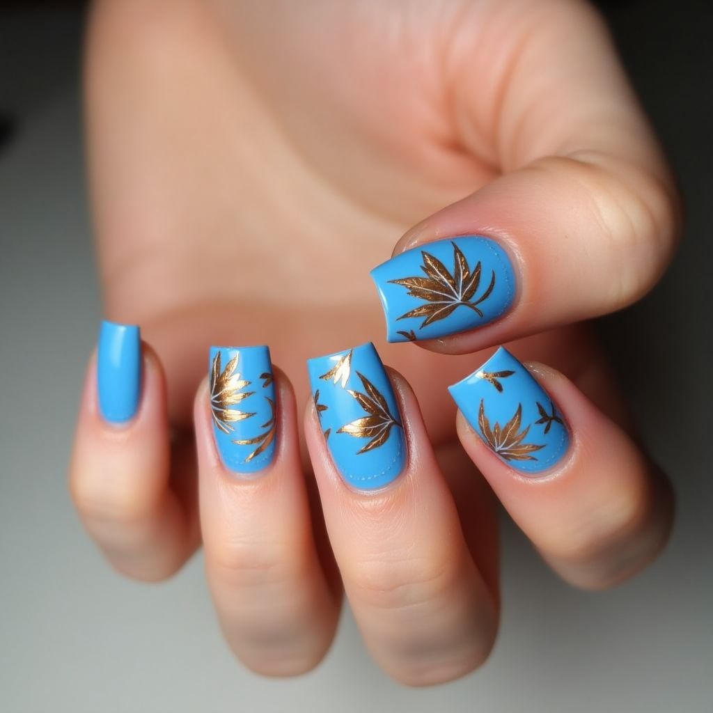 Sky Blue Autumn Nail Design