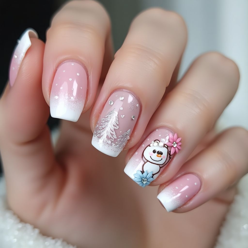 Baby Pink Winter Nail Design