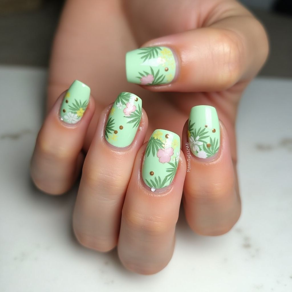 Mint Green Summer Nail Design