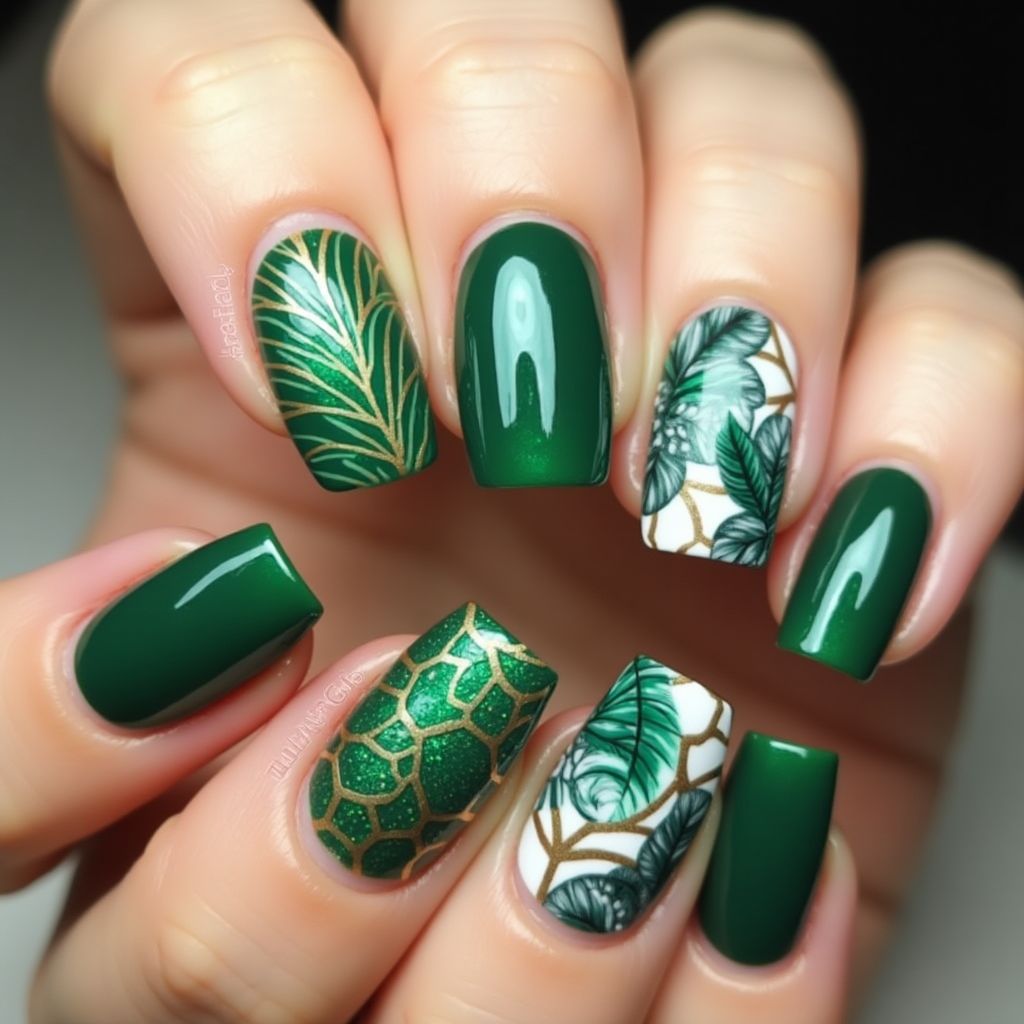 Emerald Green Summer Nail Design