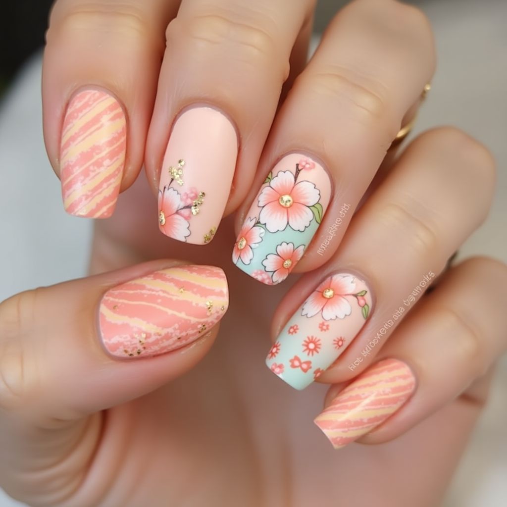 Peach Spring Nail Design