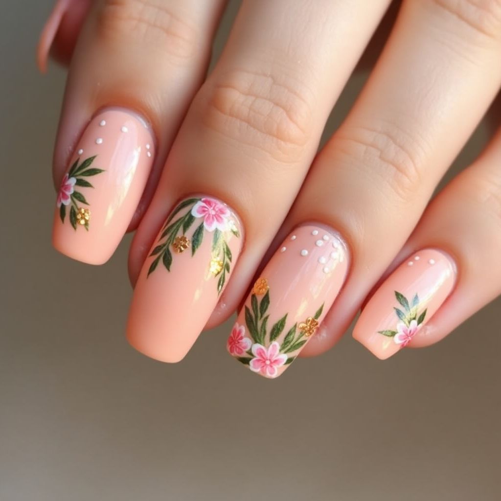 Peach Spring Nail Design