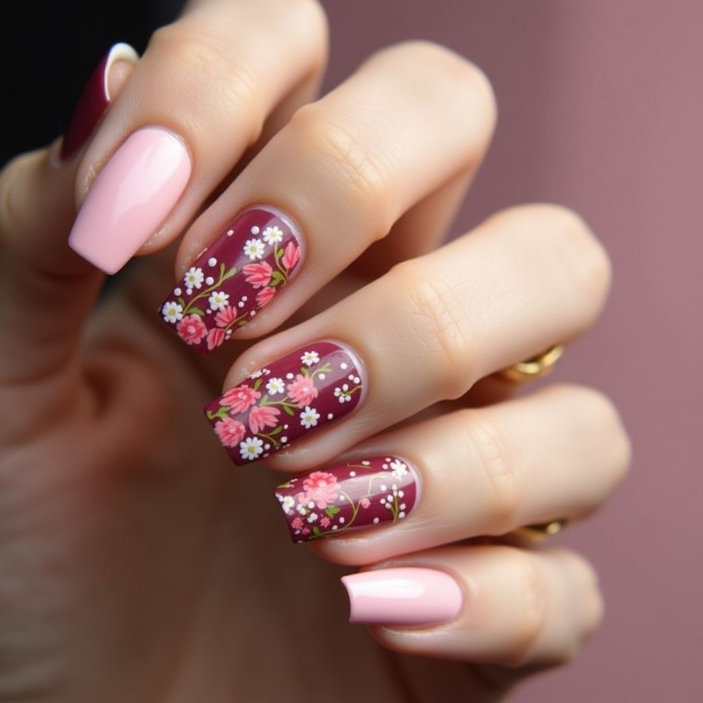 Burgundy Spring Nail Design