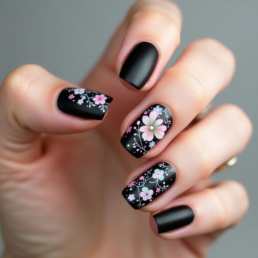 Black Spring Nail Design