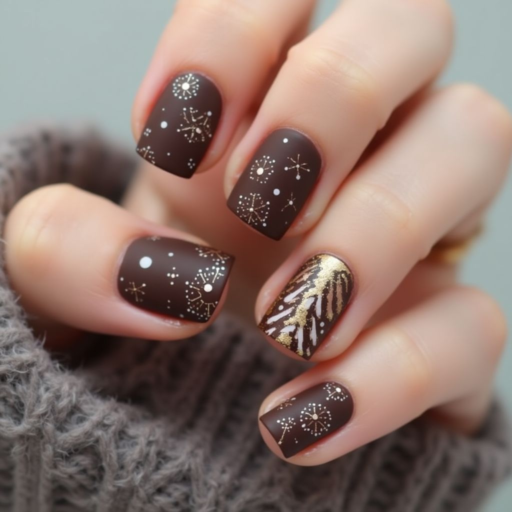 Chocolate Brown Winter Nail Design