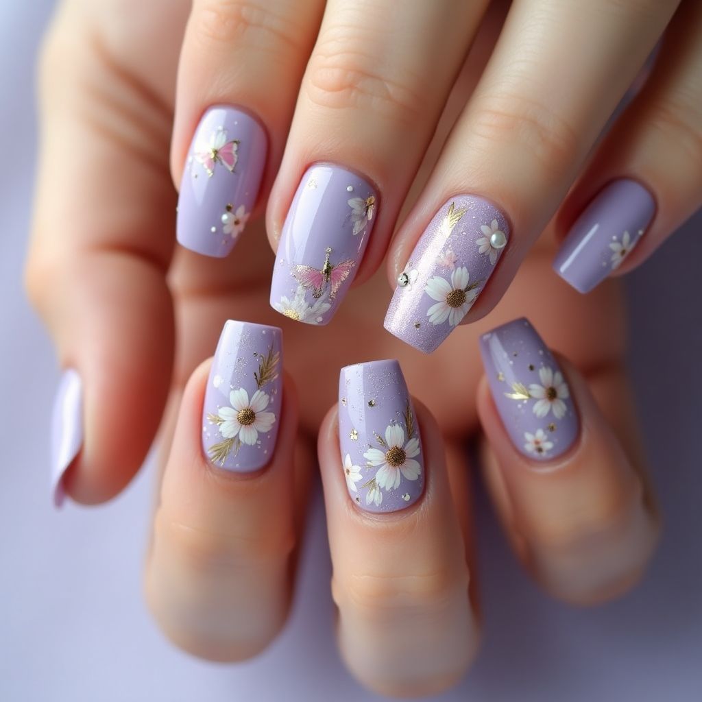 Lavender Spring Nail Design