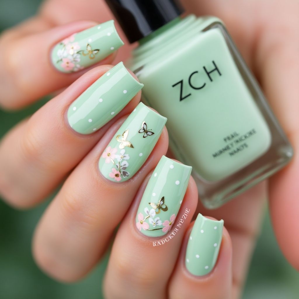 Mint Green Spring Nail Design