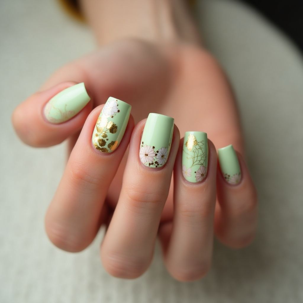 Pastel Green Autumn Nail Design